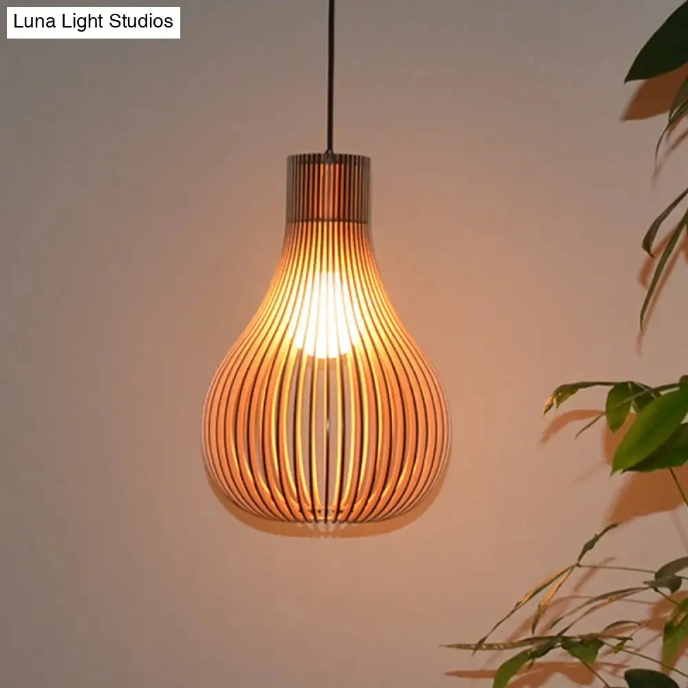 Modern Wood Pendant Light - Adjustable Teardrop Shape Ceiling Fixture