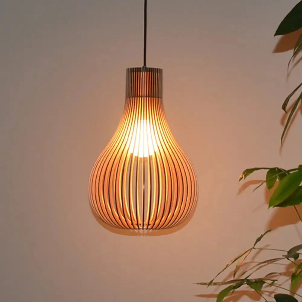 Modern Wood Pendant Light - Adjustable Teardrop Shape Ceiling Fixture