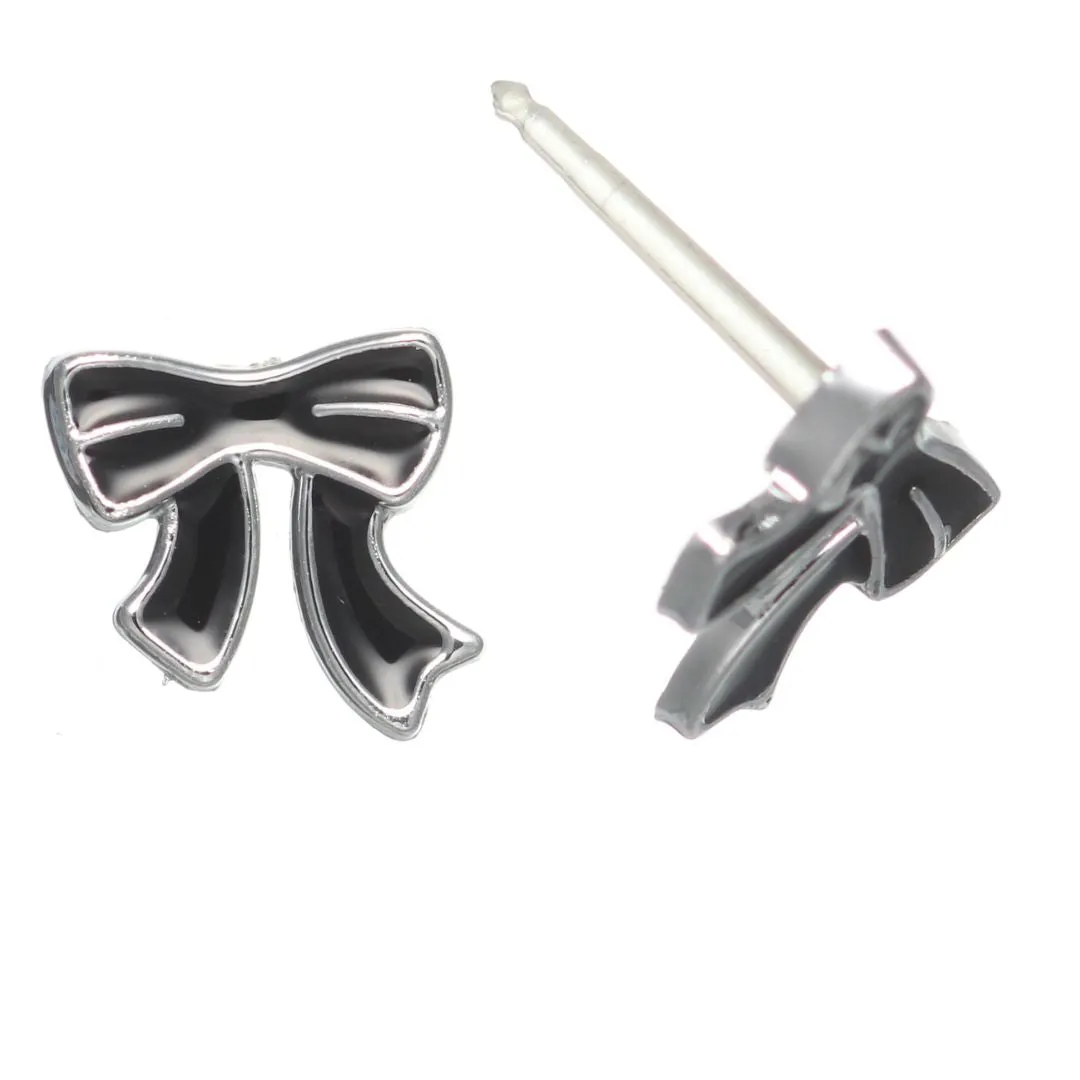 Monochrome Bow Studs Hypoallergenic Earrings for Sensitive Ears Made with Plastic Posts