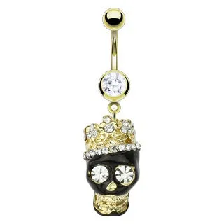 Multi CZ 14kt Gold Plated Skull Belly Ring