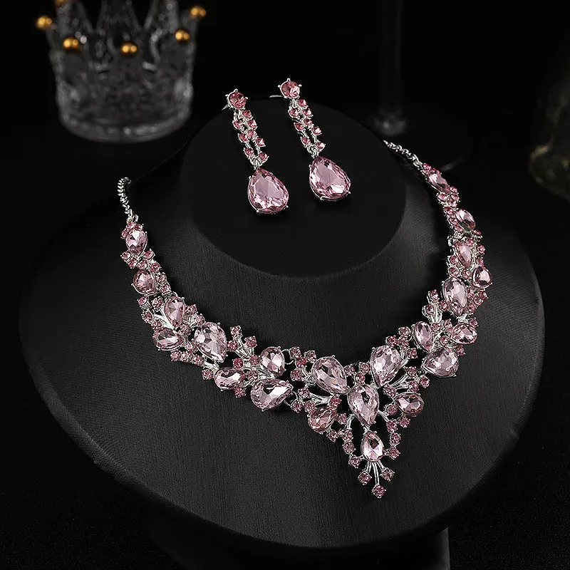 New Stylish and elegant Exquisite Jewelry Sets For Women Wedding Party Accessories Cubic Zircon Stud Earrings & Necklace Gift