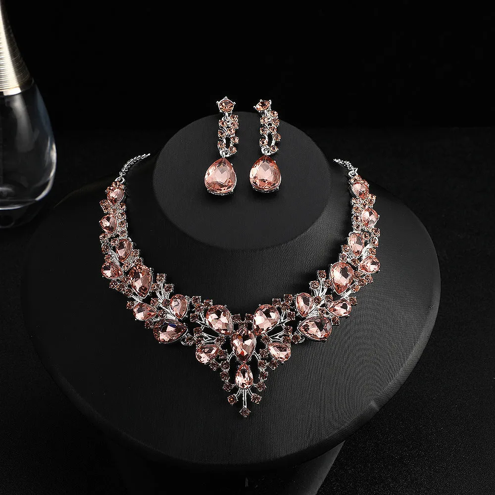 New Stylish and elegant Exquisite Jewelry Sets For Women Wedding Party Accessories Cubic Zircon Stud Earrings & Necklace Gift