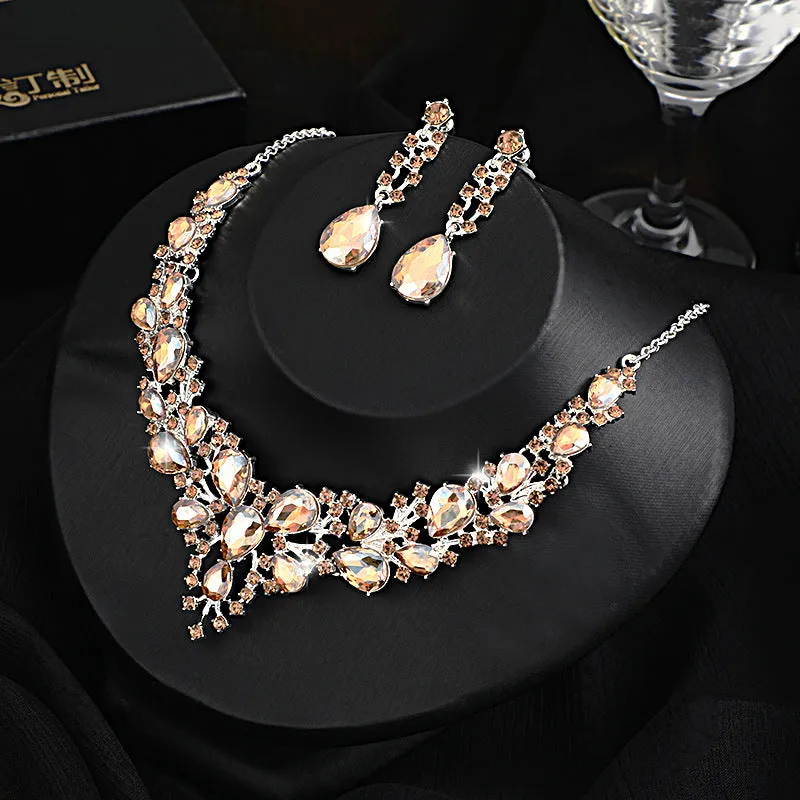 New Stylish and elegant Exquisite Jewelry Sets For Women Wedding Party Accessories Cubic Zircon Stud Earrings & Necklace Gift