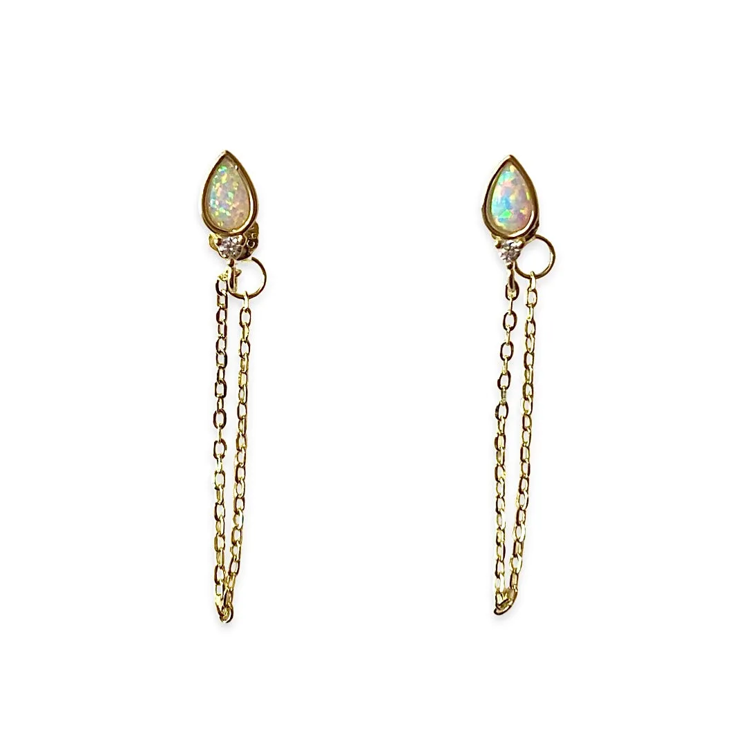 Opaline Teardrop White Opal Chain Studs