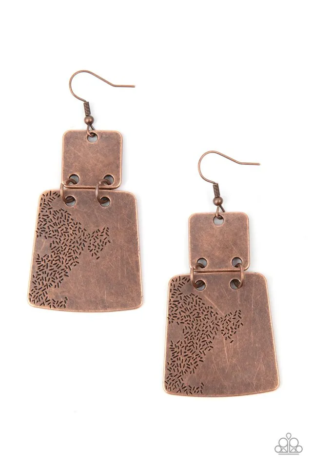 Paparazzi Earring ~ Tagging Along - Copper