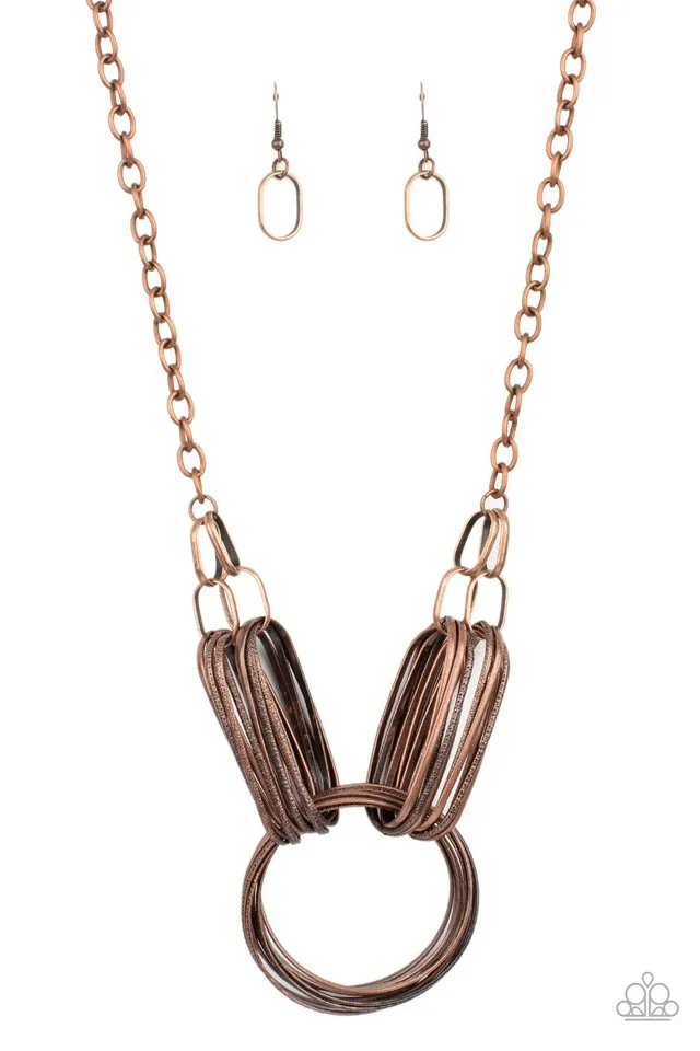 Paparazzi Necklace ~ Lip Sync Links - Copper