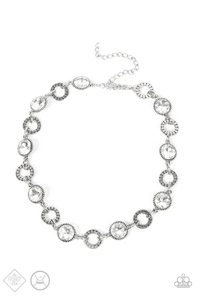 Paparazzi Necklace ~ Rhinestone Rollout - White