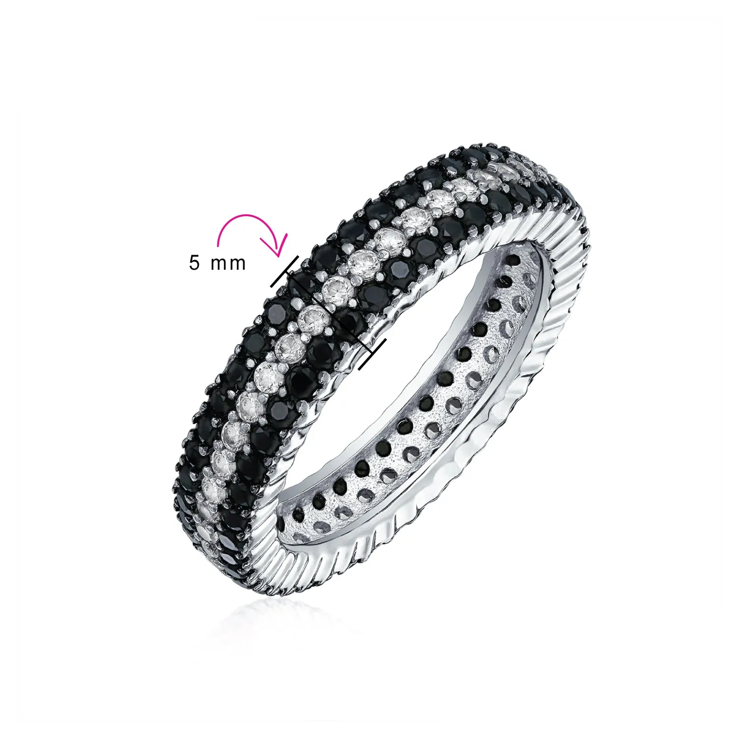 Pave Cubic Zirconia Cocktail Statement Ring Two-Tone Black & White Eternity Band