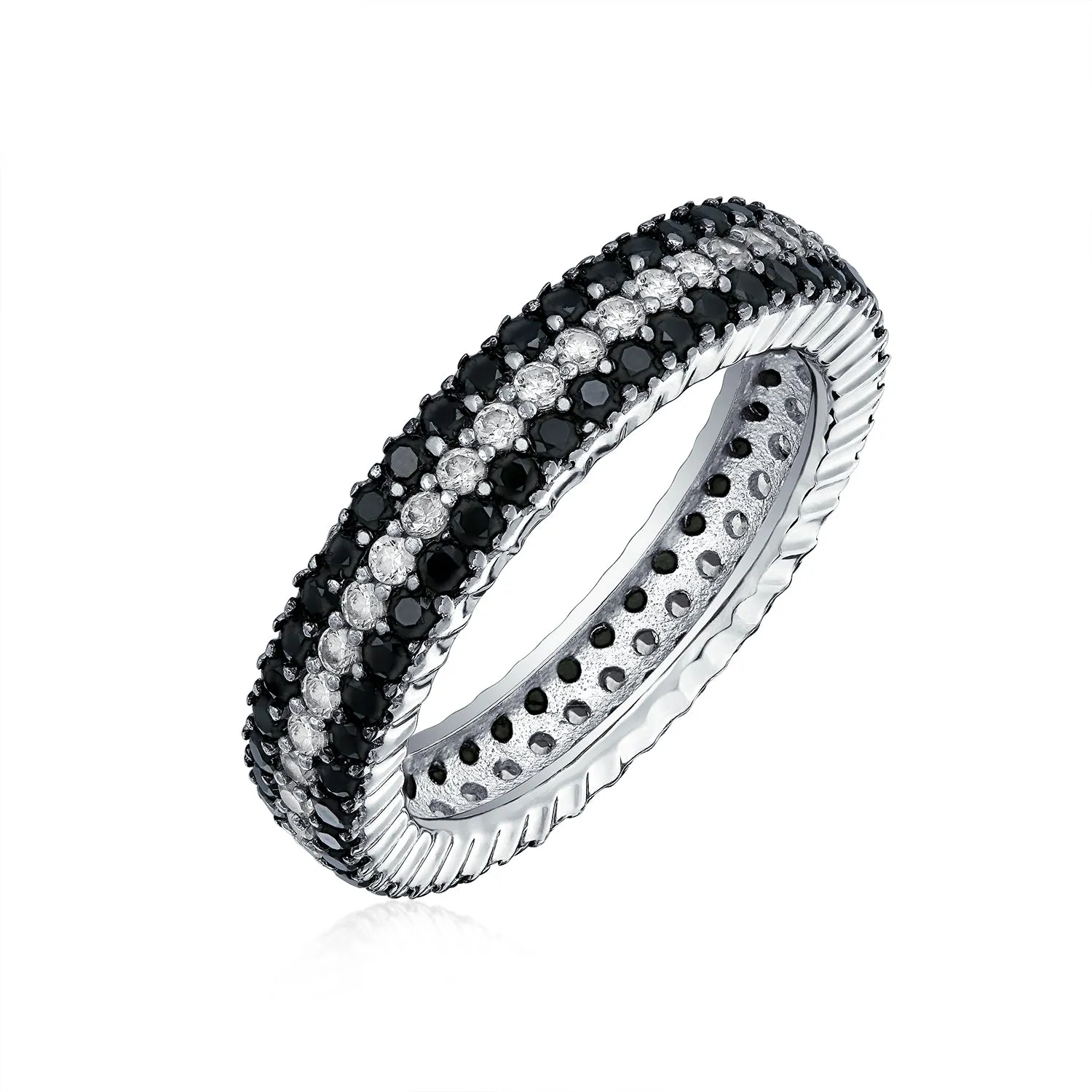 Pave Cubic Zirconia Cocktail Statement Ring Two-Tone Black & White Eternity Band