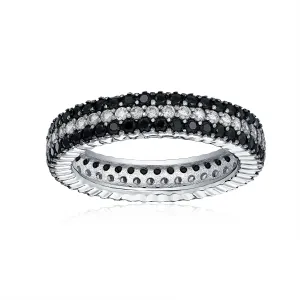 Pave Cubic Zirconia Cocktail Statement Ring Two-Tone Black & White Eternity Band