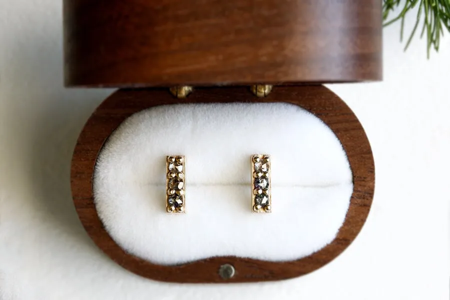 Pave Salt and Pepper Diamond Bar Studs