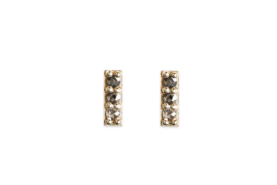 Pave Salt and Pepper Diamond Bar Studs