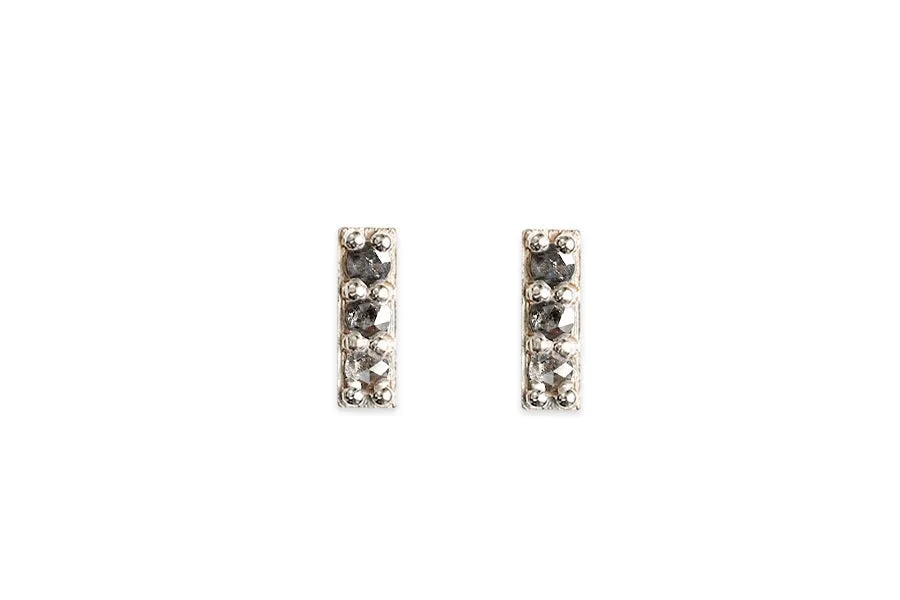 Pave Salt and Pepper Diamond Bar Studs