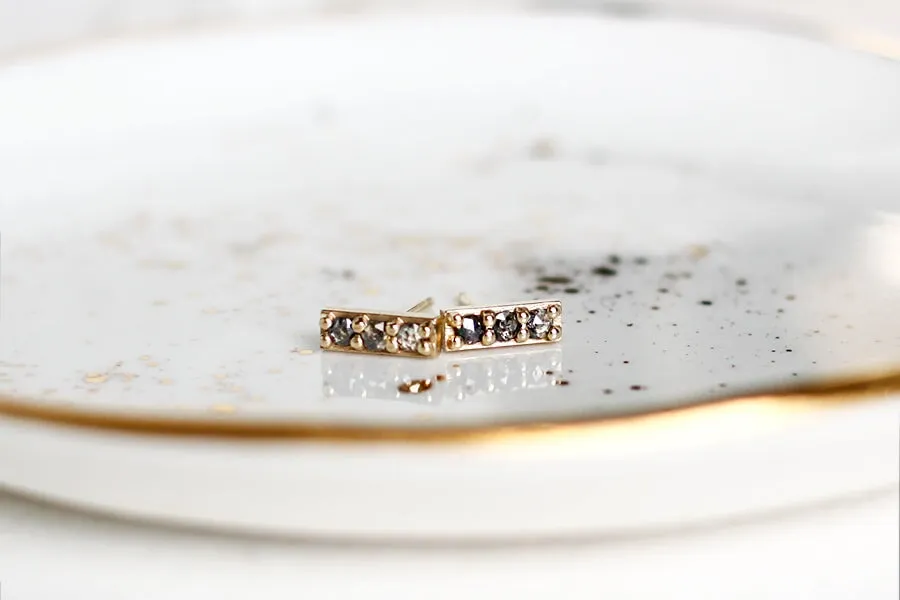 Pave Salt and Pepper Diamond Bar Studs