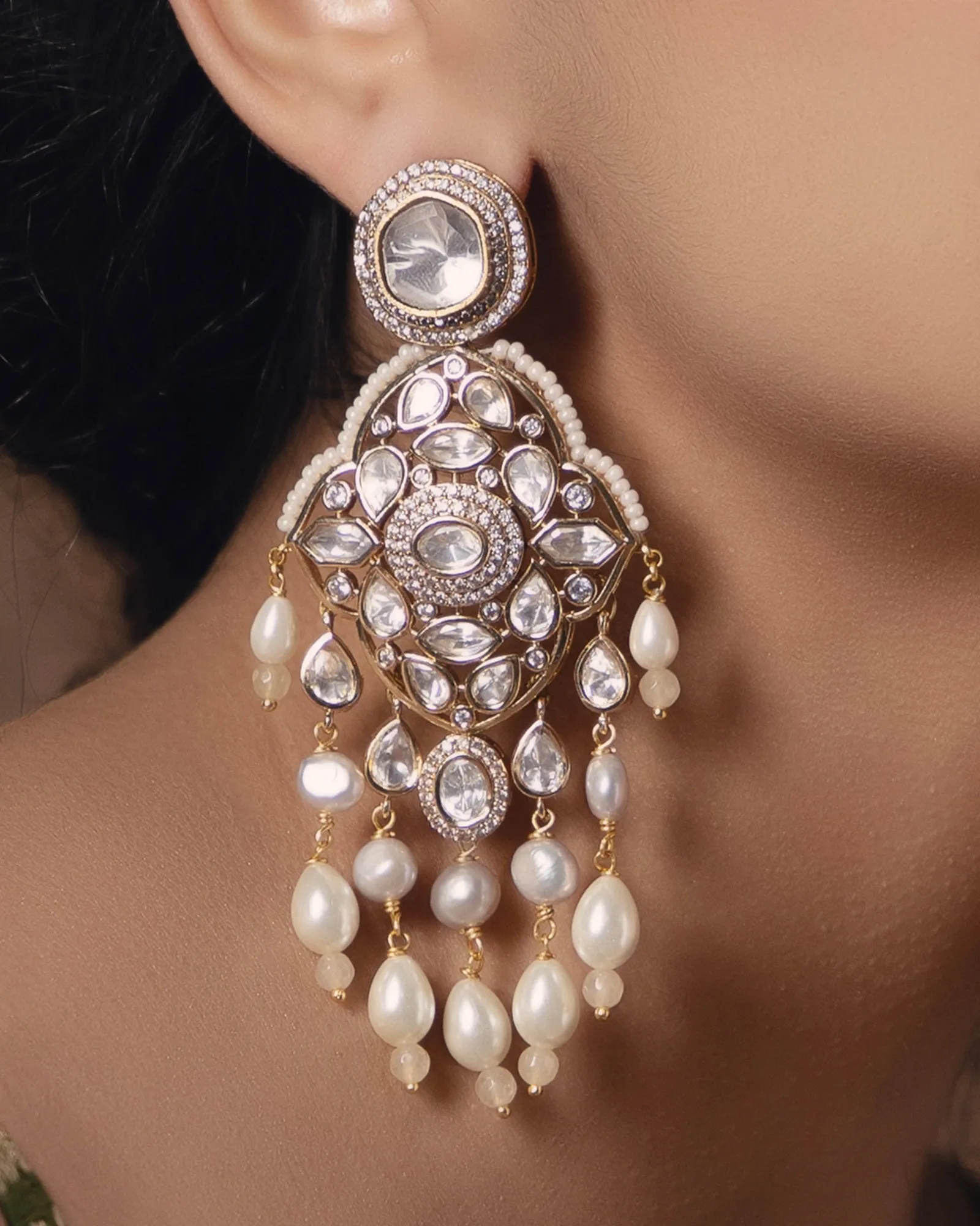 Polki-Pearl Elegant Earrings