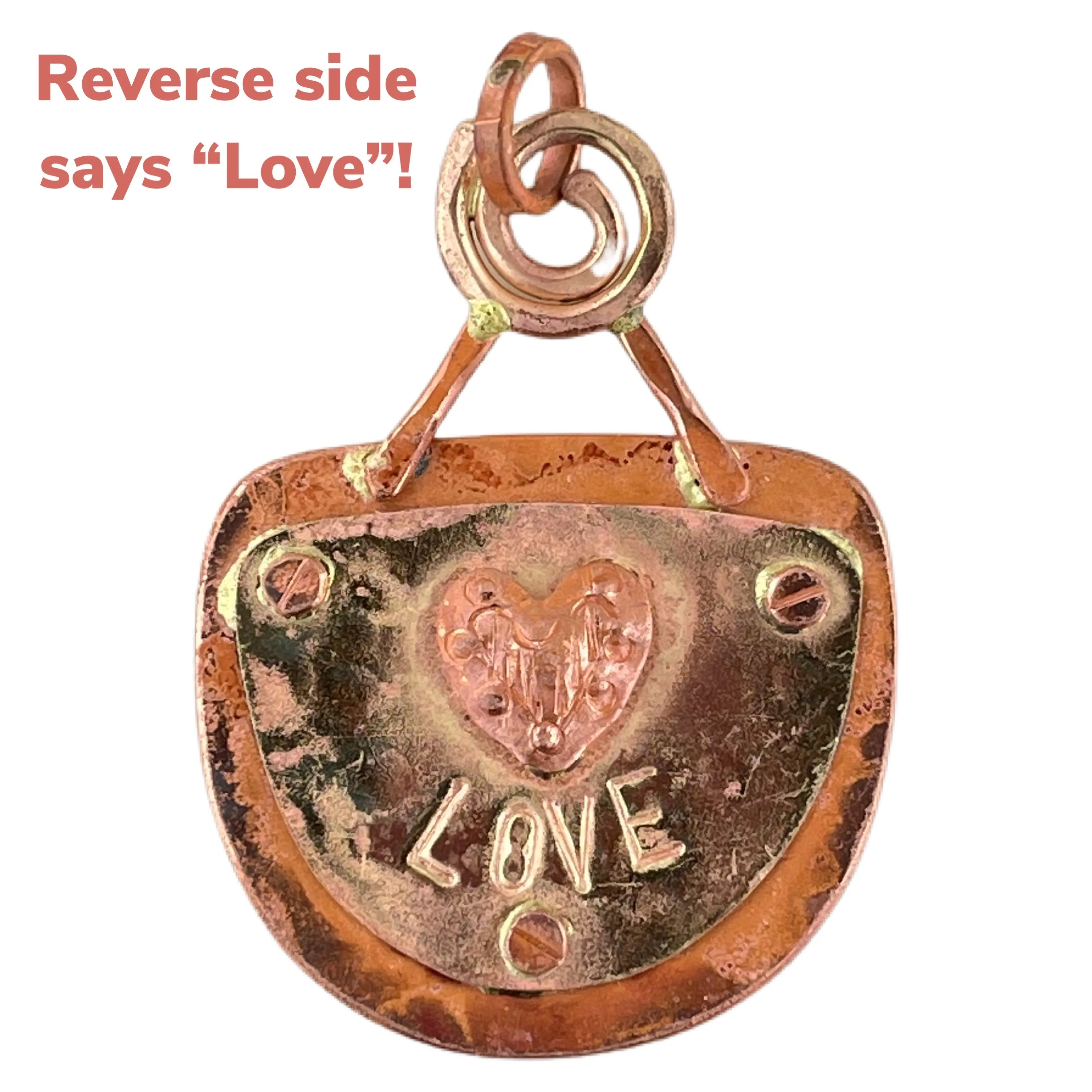 Reversible Copper "Crazy Haired Lady", Reverse Side: "LOVE" Pendant