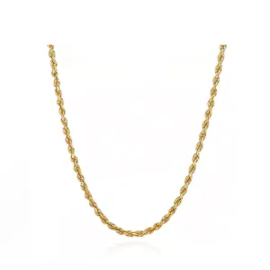 Rope Chain Necklace 18K Yellow Gold  For Men or Women