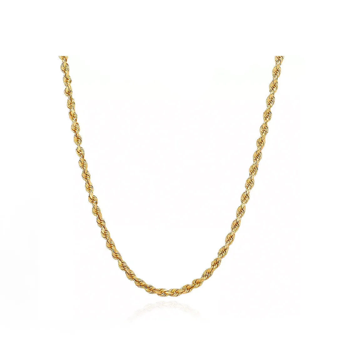 Rope Chain Necklace 18K Yellow Gold  For Men or Women