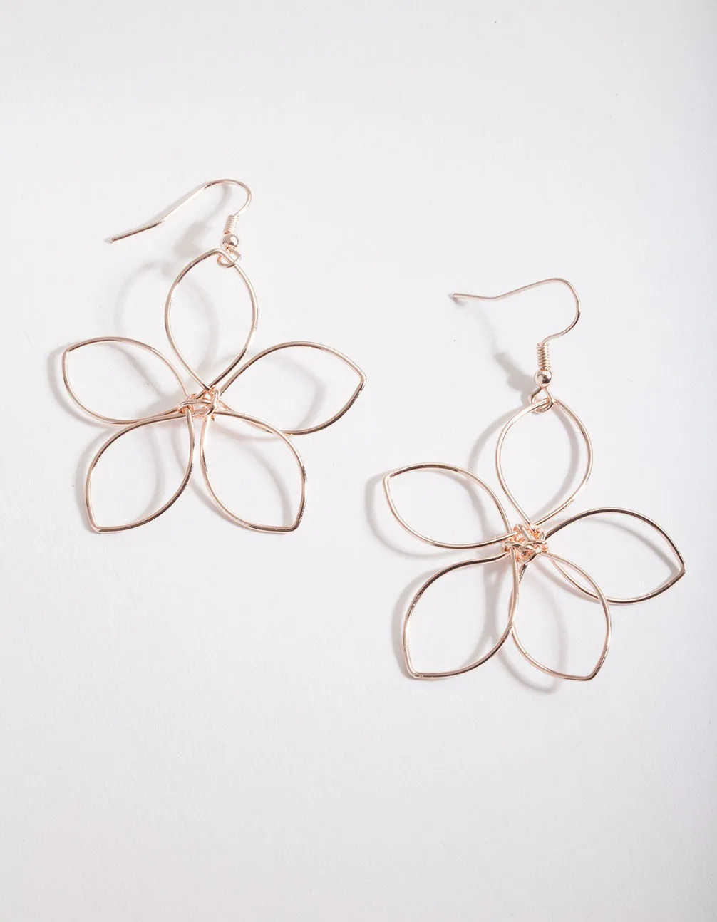 Rose Gold Wire Open Flower Drop Earrings