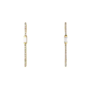 Round & Baguette Diamond Drop Bar Earrings