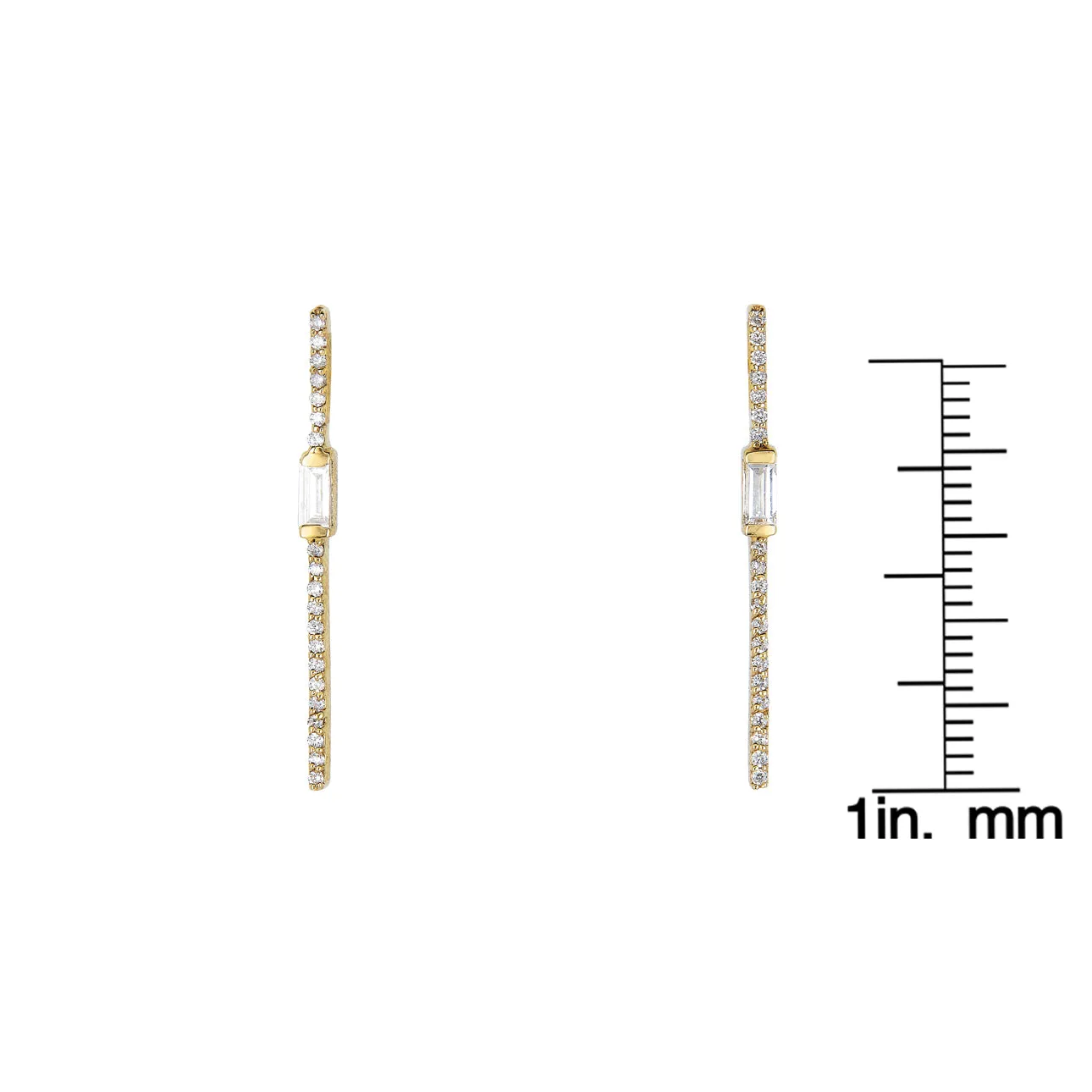 Round & Baguette Diamond Drop Bar Earrings