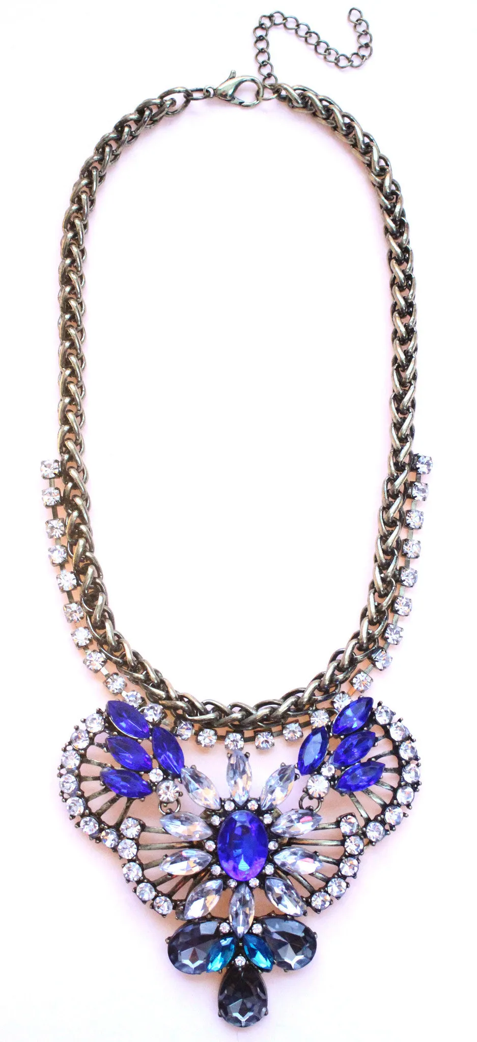 Rustic Glam Crystal Pendant Statement Necklace-Cobalt