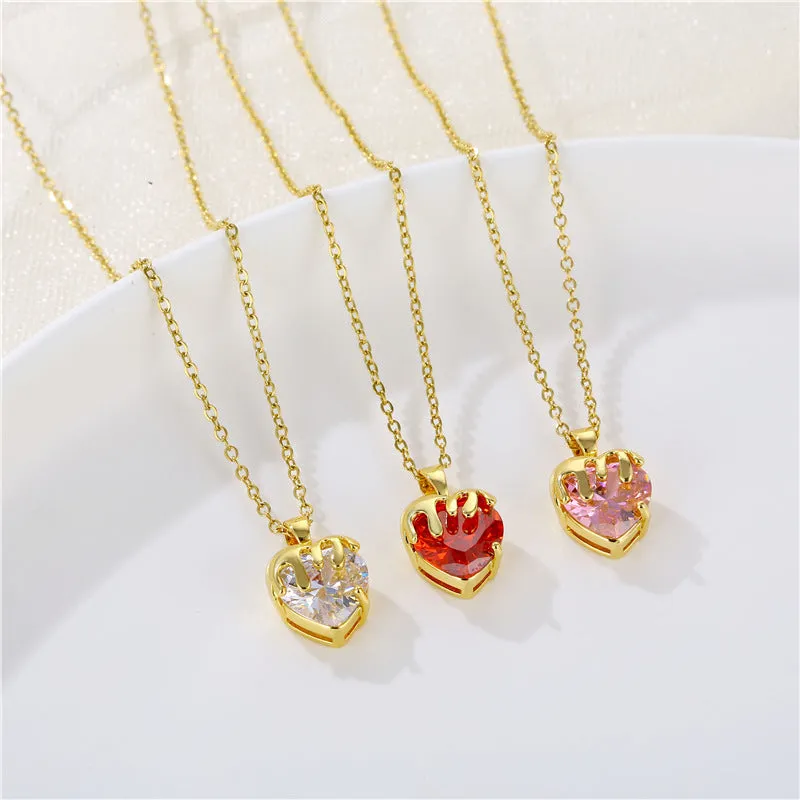 Rustic Strawberry Heart Stainless Steel Electroplating Necklaces