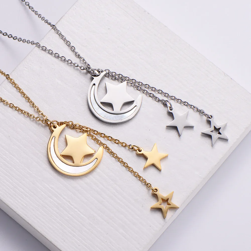 Rustic Women Geometric Metal Star Stainless Steel Electroplating Necklaces