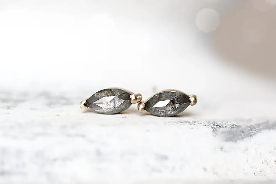 Salt   Pepper Diamond Marquise Studs