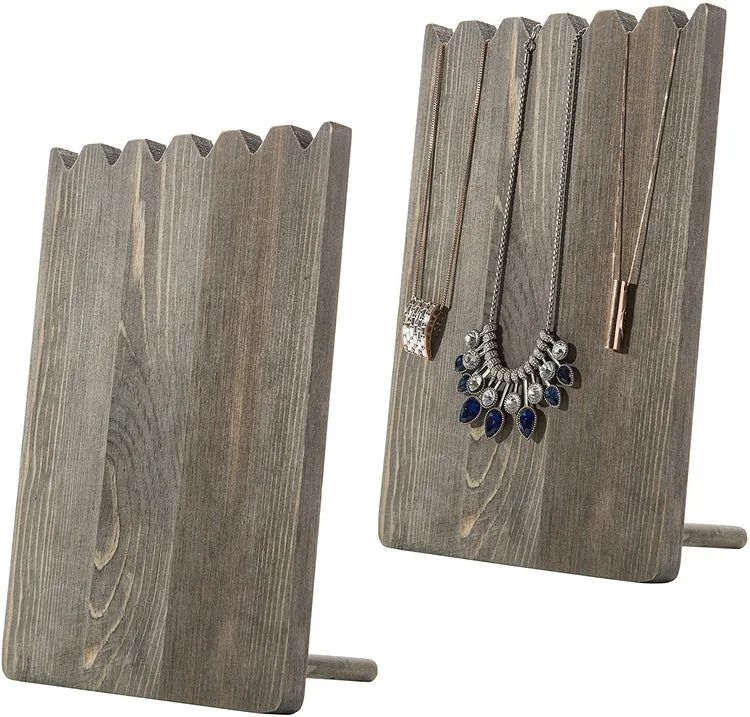 Set of 2 Barnwood Adjustable-Length Necklace Storage Rack, Jewelry Display Holder Stand