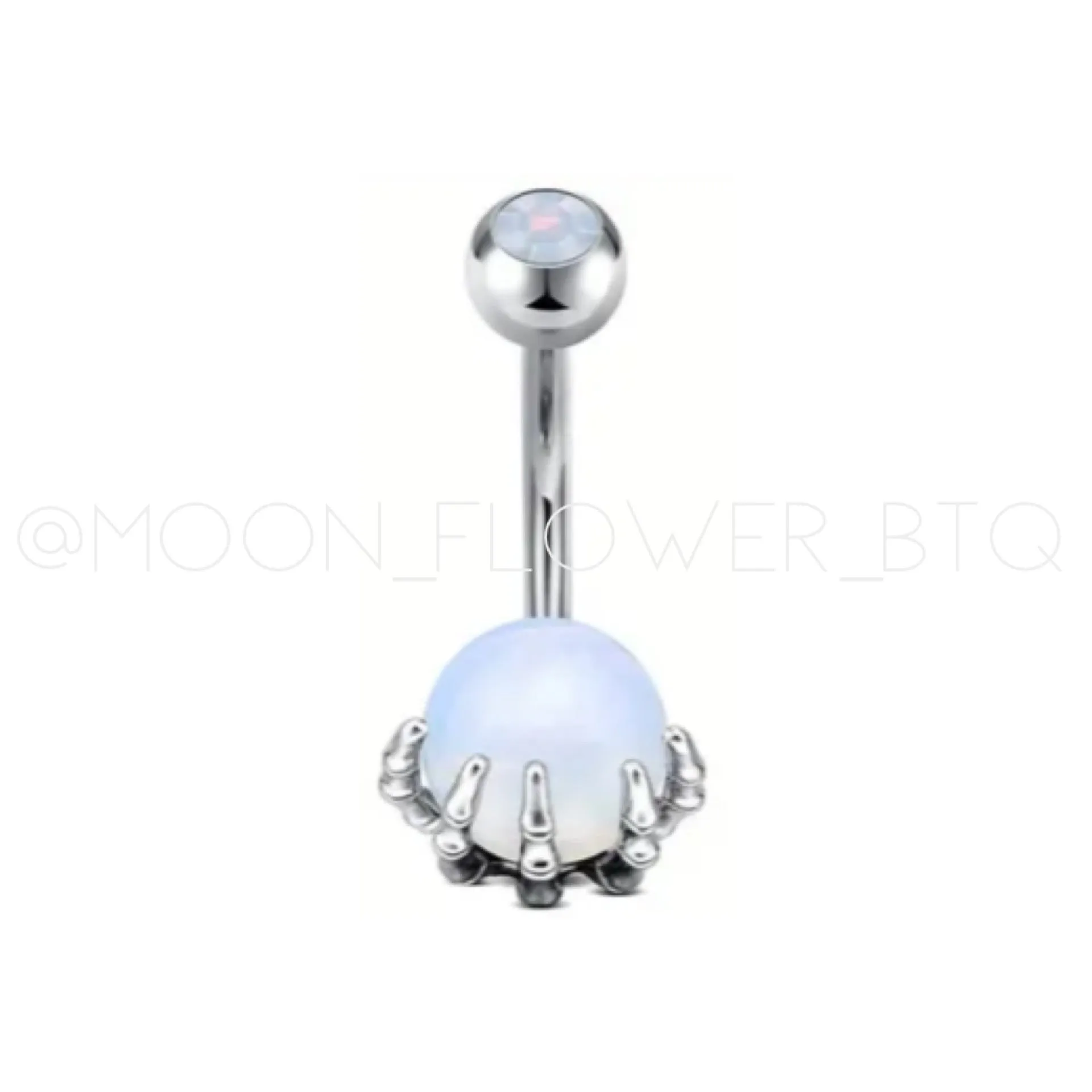 Silver CZ Skeleton Hand Navel Belly Button Ring