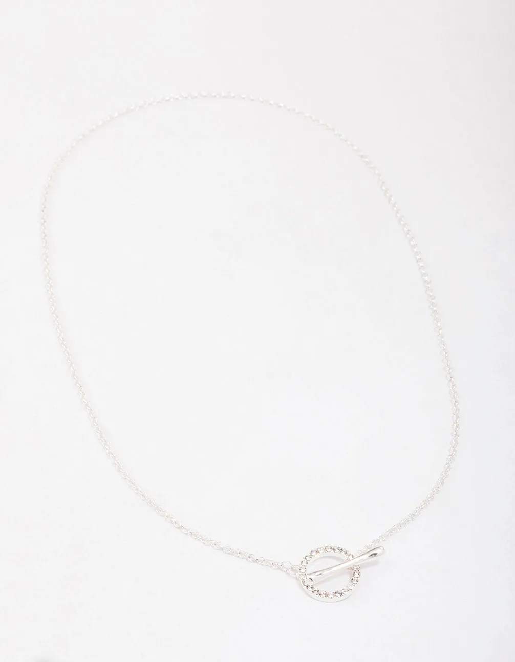 Silver Diamante Circle Bar Link Necklace