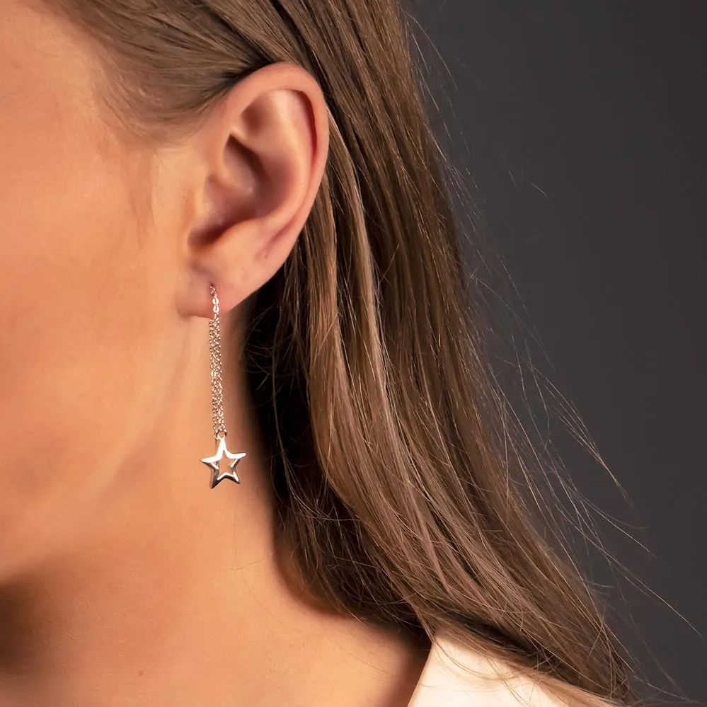 Silver Open Star Threader Earrings