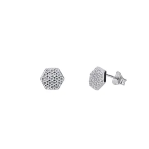 Silver Pavé Hexagon Studs