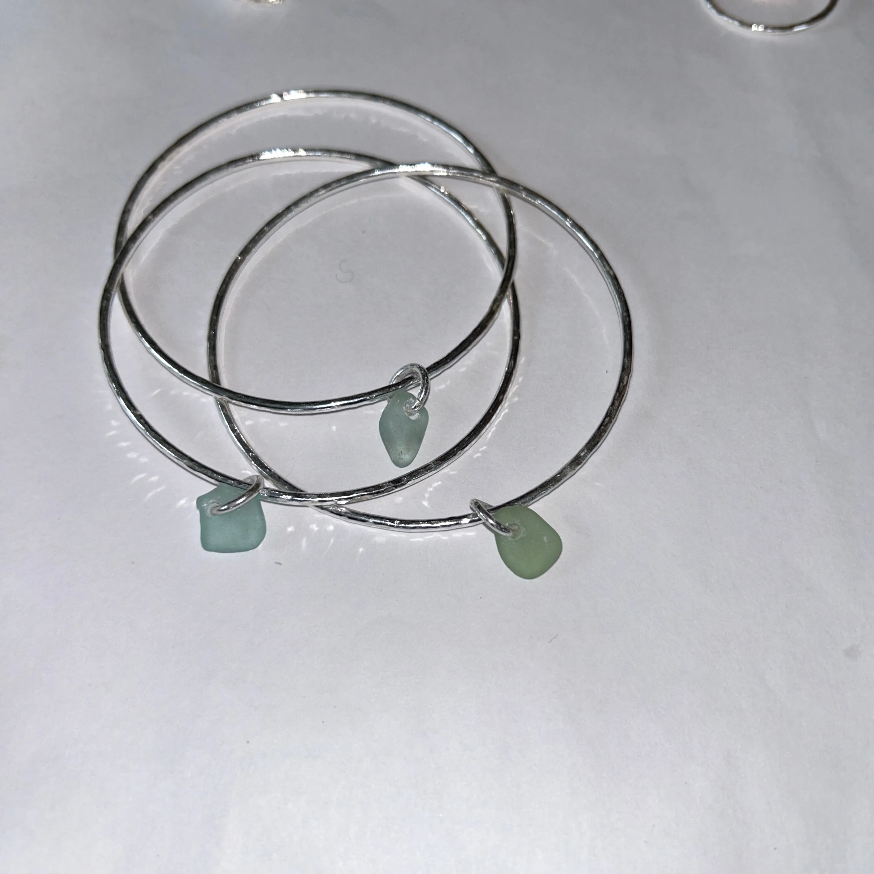 Silver Trio Interlinked Bangle With Sea Glass Charms