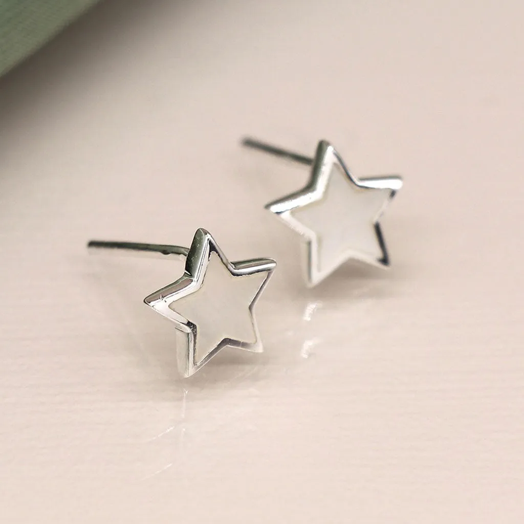 Simple Silver Star Studs With Mop Inlay