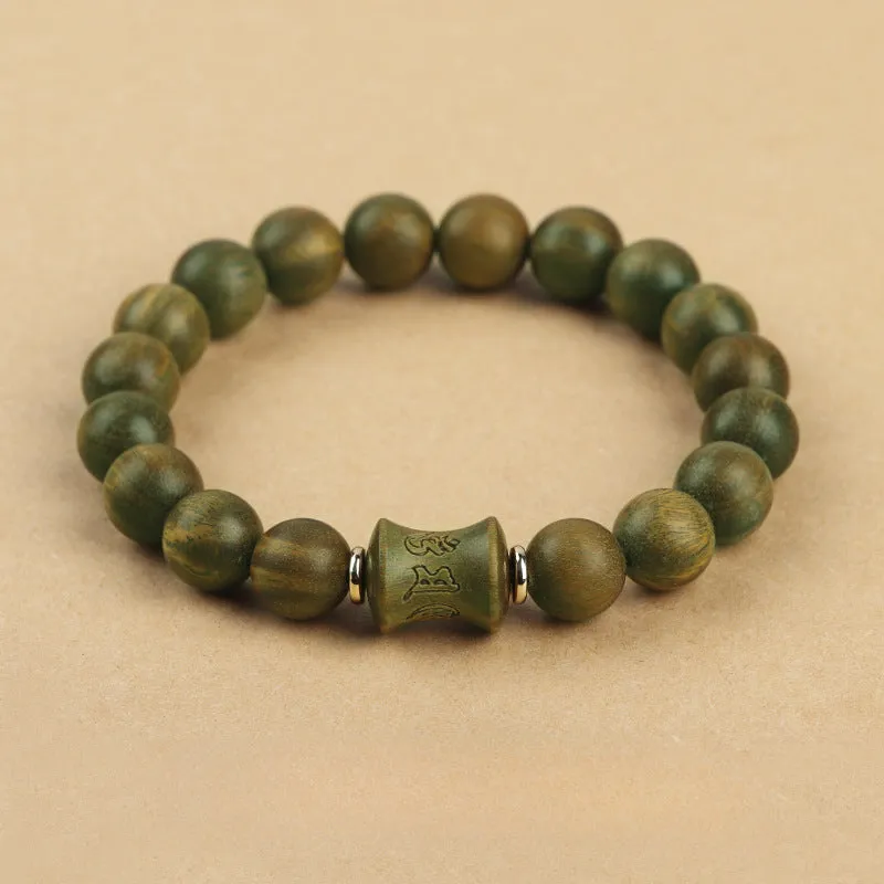 Six-character Fortune Knot Bracelets with Green Sandalwood, Chinese Traditional Style Jewelry