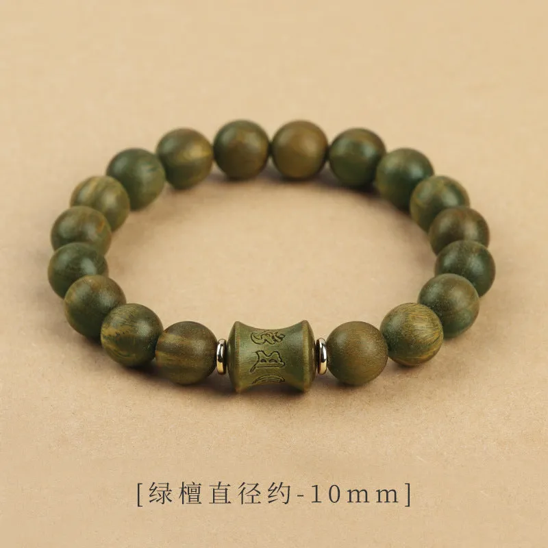 Six-character Fortune Knot Bracelets with Green Sandalwood, Chinese Traditional Style Jewelry