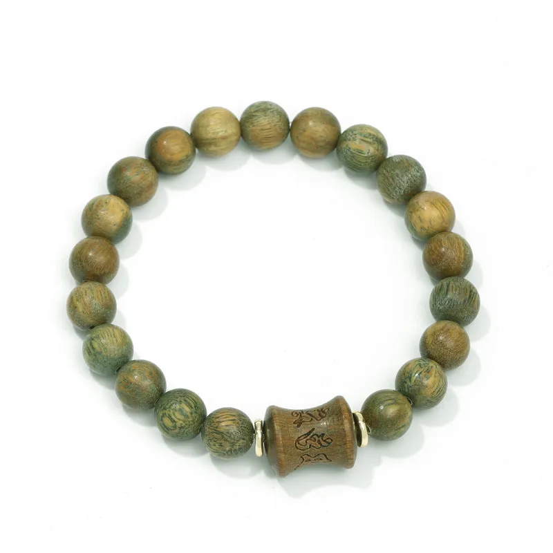 Six-character Fortune Knot Bracelets with Green Sandalwood, Chinese Traditional Style Jewelry