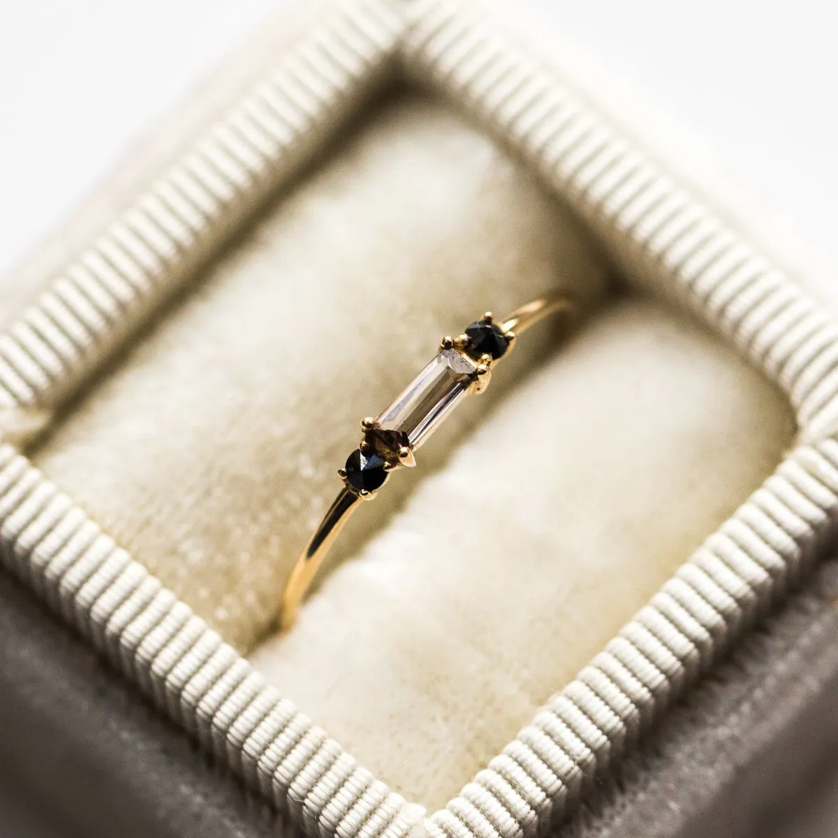 Smokey Quartz & Black Diamond Baguette Crush Ring