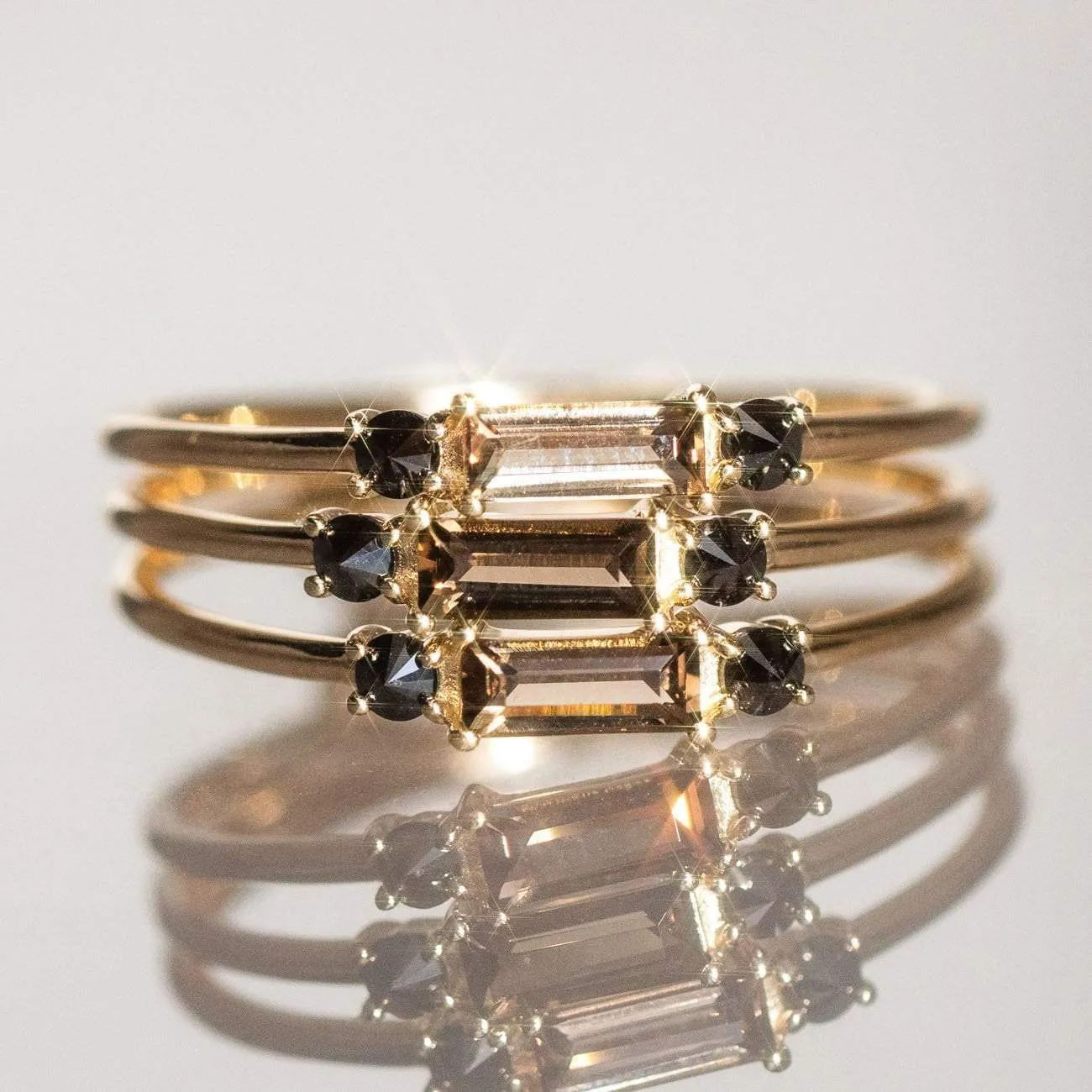 Smokey Quartz & Black Diamond Baguette Crush Ring