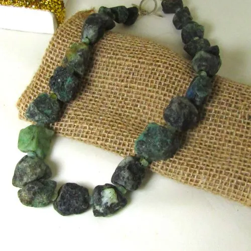 Statement Chrysocolla Rough Gemstone Nugget Necklace