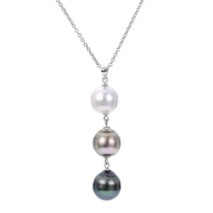 Sterling Silver and Rhodolite Ringed Drop Multi-Colored Pearl Pendant w/ 12 -- 13 mm Pearls, 18" Chain   2" Extentions