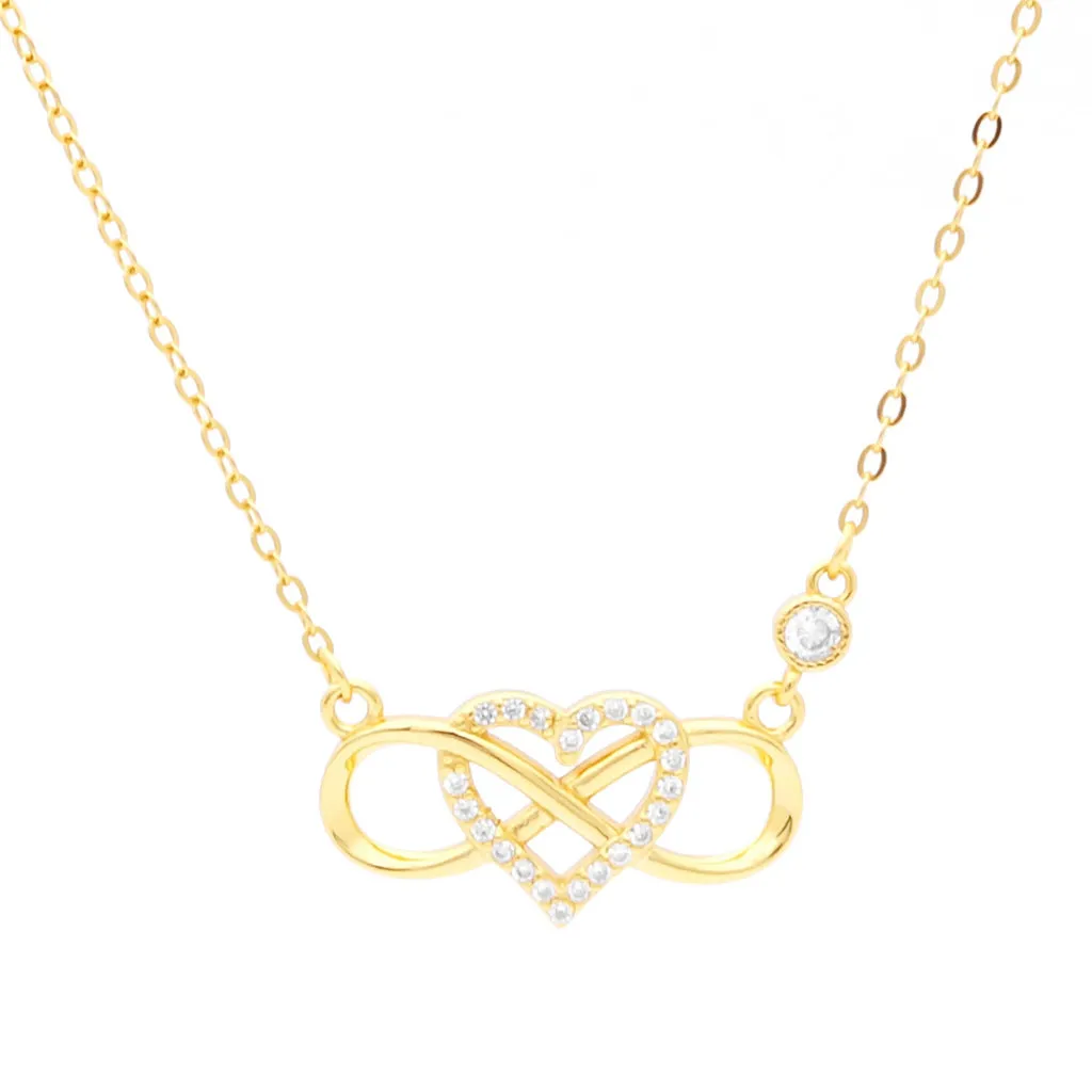 Sterling Silver Infinity with C.Z Heart Necklace - Gold