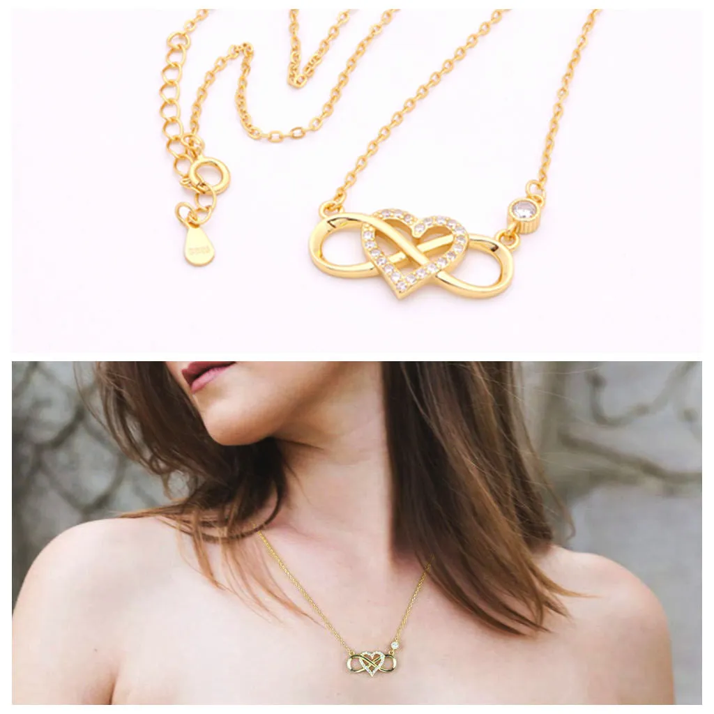 Sterling Silver Infinity with C.Z Heart Necklace - Gold