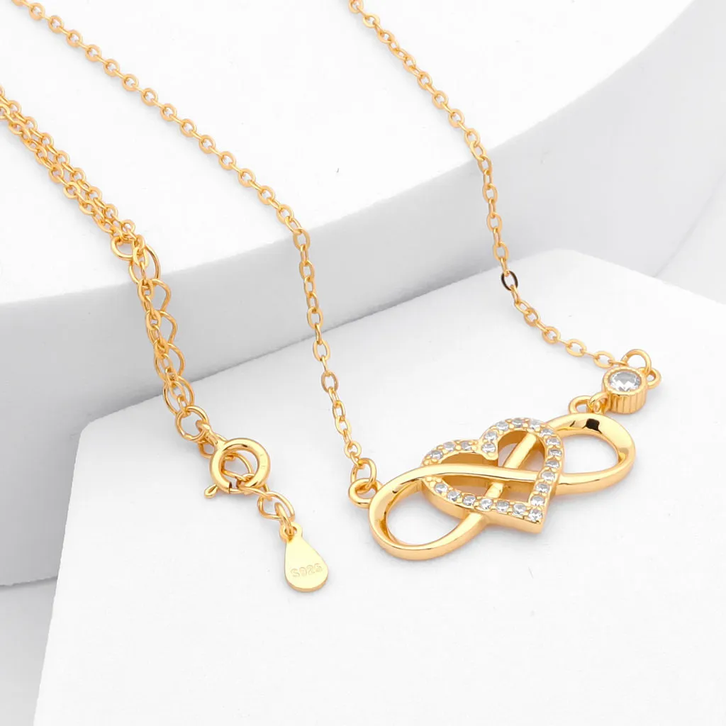 Sterling Silver Infinity with C.Z Heart Necklace - Gold