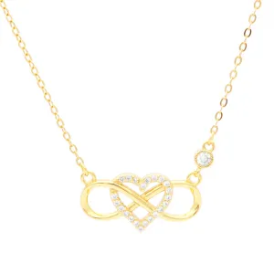 Sterling Silver Infinity with C.Z Heart Necklace - Gold