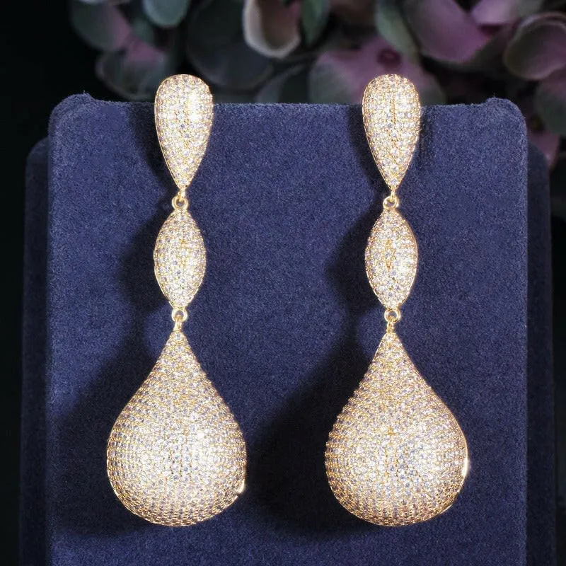 Stylish Long Elegant Earrings with Micropaved Zirconia Three-color Design