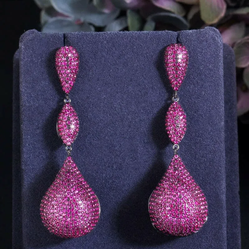 Stylish Long Elegant Earrings with Micropaved Zirconia Three-color Design