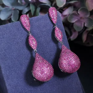 Stylish Long Elegant Earrings with Micropaved Zirconia Three-color Design